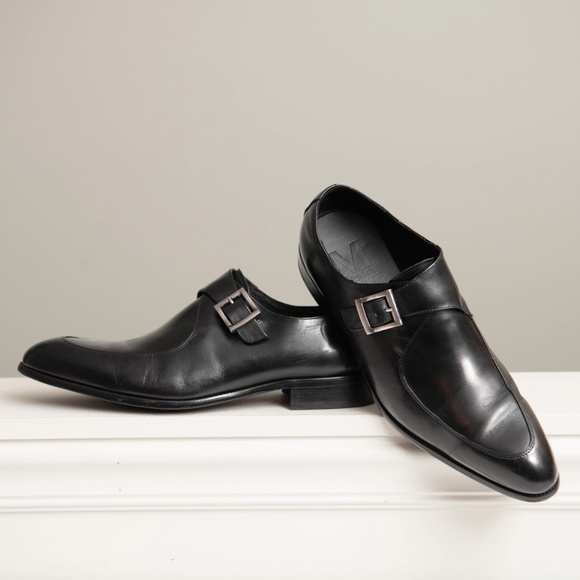 Maison Forte Eli Buckle Strap Dress Shoes Black Leather Mens Sz 13 Pointed Toe - Picture 1 of 7